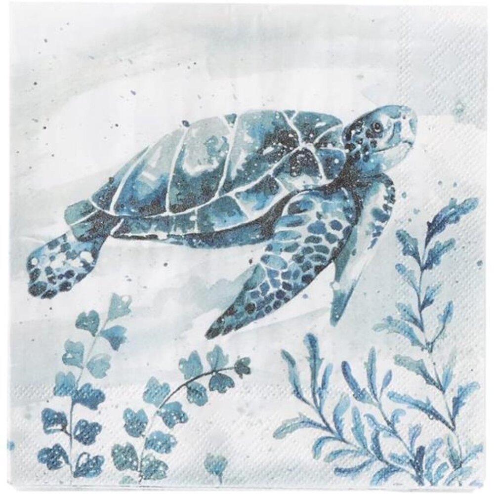 2 20-Count Cocktail Beverage Paper Napkins, 5" x 5" Aquaworld Water turtle 3-Ply